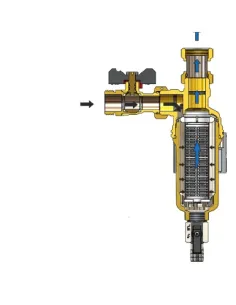 TM-MAG Filtru magnetic sub centrala cu robinet cu sfera si pahar colector alama 2