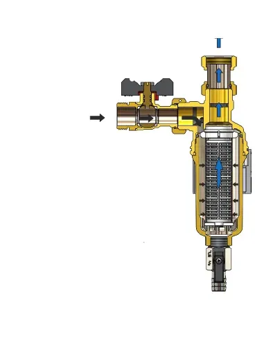TM-MAG Filtru magnetic sub centrala cu robinet cu sfera si pahar colector alama