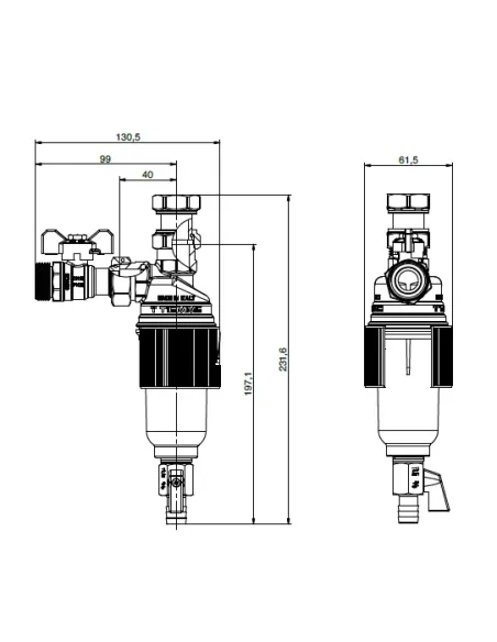 TM-MAG Filtru magnetic sub centrala cu robinet cu sfera si pahar colector alama